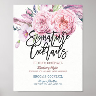 Cocktail Drink Menü Boho Floral Poster