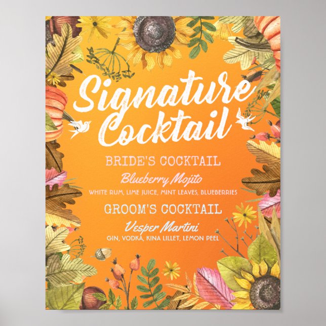 Cocktail Drink Menü "Signature Hochzeit im Herbst" Poster (Vorne)
