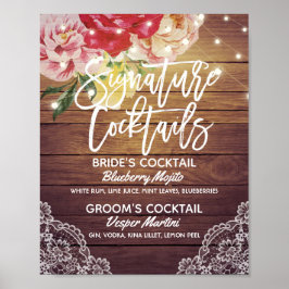 Cocktail Drink Menü "Wedding Signature" Holzflora Poster