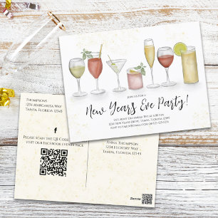 Cocktail Drinks QR-Code im Neujahr voradressiert Postkarte