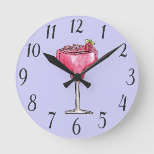 Cocktail-Erdbeerdaiquiri-rote Aquarell-Farbe Runde Wanduhr
