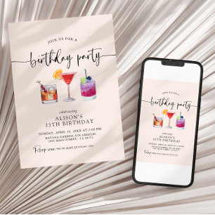 Cocktail-Geburtstagsfeier-Kalligrafie-Einladung Einladung