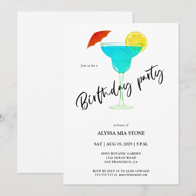 Cocktail Geburtstagsparty Einladung (Vorne/Hinten)