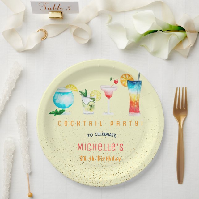 Cocktail Geburtstagsparty für Erwachsene Pappteller (Hochzeit)