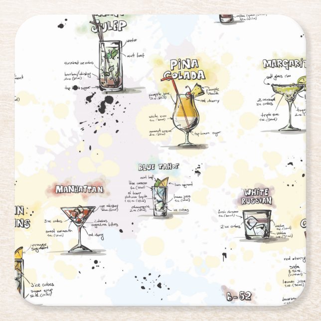 Cocktail-Getränk-Rezept-Entwurf Rechteckiger Pappuntersetzer (Vorderseite)