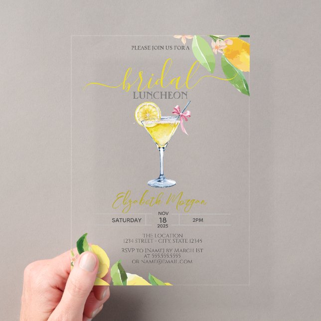 Cocktail Glass Lemon Bridal Luncheon Acryleinladungen (Insitu (Handheld))