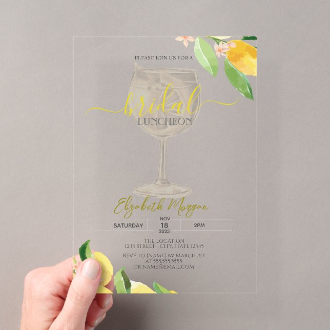 Cocktail Glass Lemon Fruit Bridal Luncheon Acryleinladungen (Insitu (Handheld))