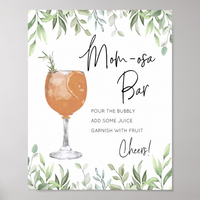 Cocktail Grüne Momosa Baby Dusche Bar-Zeichen Poster (Vorne)