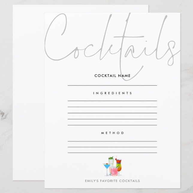 Cocktail hinzufügen Sie Ihre eigene Rezept-Seite (Vorne/Hinten)