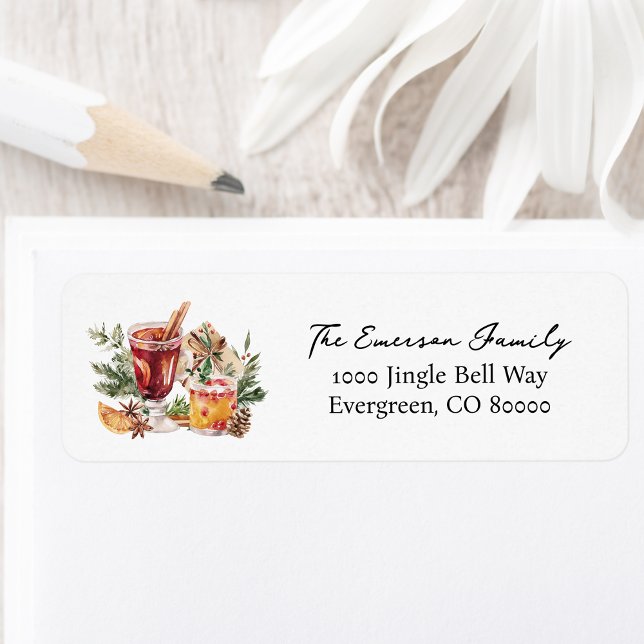 Cocktail Holiday Rücksendeadresse (Watercolor Cocktail Party Botanical Holiday Return Address Label Personalized by Painted Paperie
)