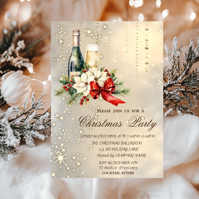 Cocktail Holly Berry Red Bow Company Weihnachten Einladung (Von Creator hochgeladen)