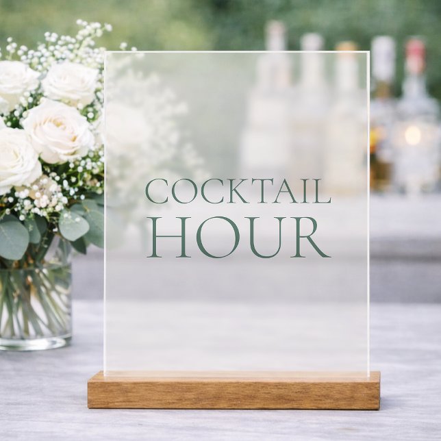Cocktail Hour Acrylic Sign with Wooden Base (Créateur téléchargé)