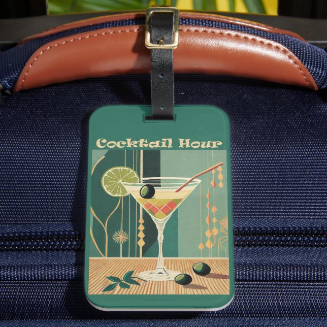 Cocktail Hour Mitte Jahrhundert Modernes Martini Gepäckanhänger (Vorderseite Insitu 2)