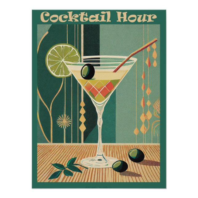 Cocktail Hour Mitte Jahrhundert Modernes Martini Poster (Vorderseite)