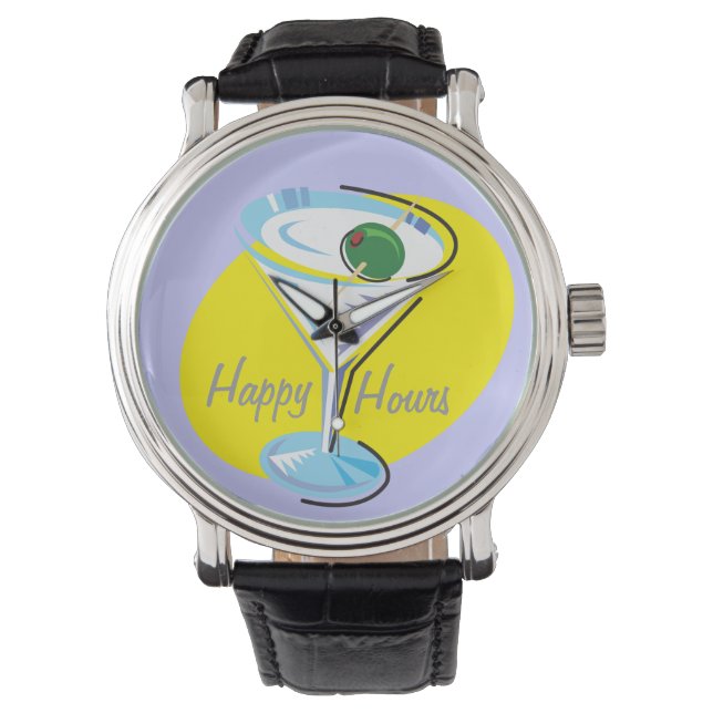 Cocktail Hour_Retro-Stil Martini Glass_Happy Hour Armbanduhr (Vorderseite)