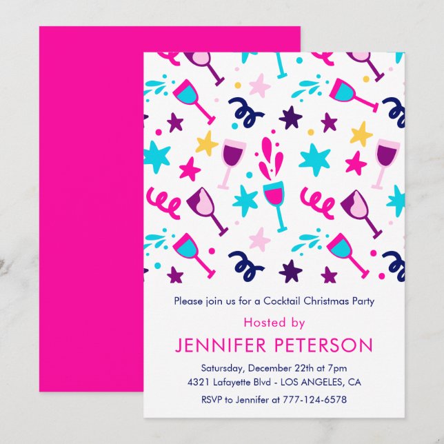 Cocktail Invitations de Noël Rose moderne (Devant / Derrière)