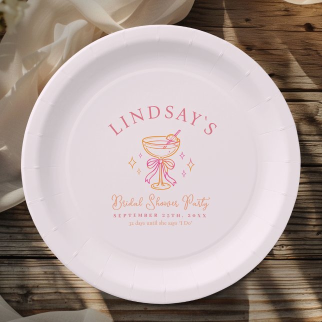 Cocktail-Junggesellinnenabschied Rosa Pappteller (Coctail Bridal Shower Paper Plates)