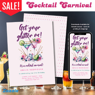 Cocktail Karneval Glitzer Bonbon Geburtstag - JA Einladung