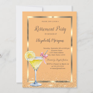 Cocktail Lemon Frame Confetti Orange Retirement Einladung