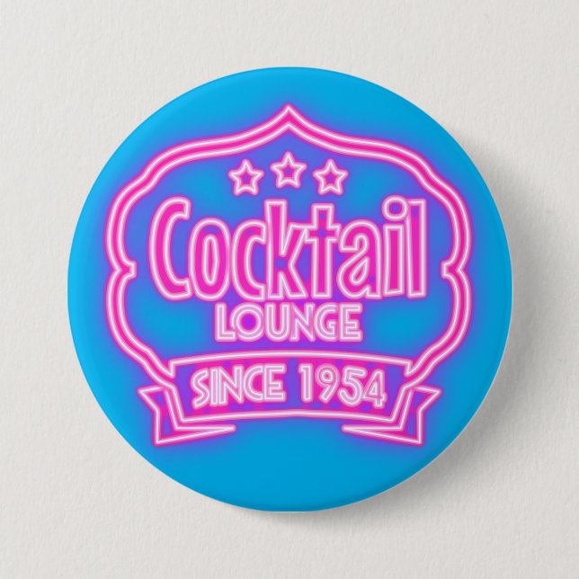 Cocktail Lounge Retro Vintages Neon Schild Bar Button (Vorderseite)