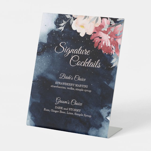 Cocktail-Menü "Starry Night Floral Wedding" Sockelschild (Vorderseite)