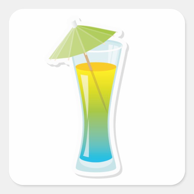 Cocktail mit Schirm Quadratischer Aufkleber (Vorderseite)