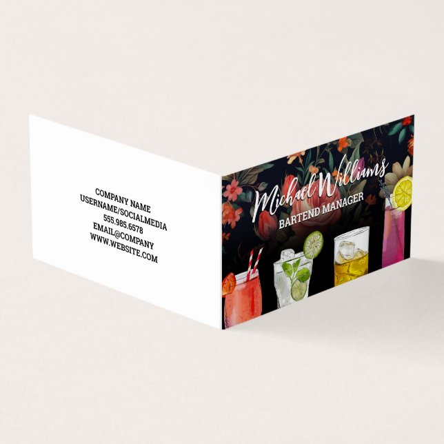 Cocktail Mix Drinks | Blumenuntergrund Visitenkarten (Vorderseite)