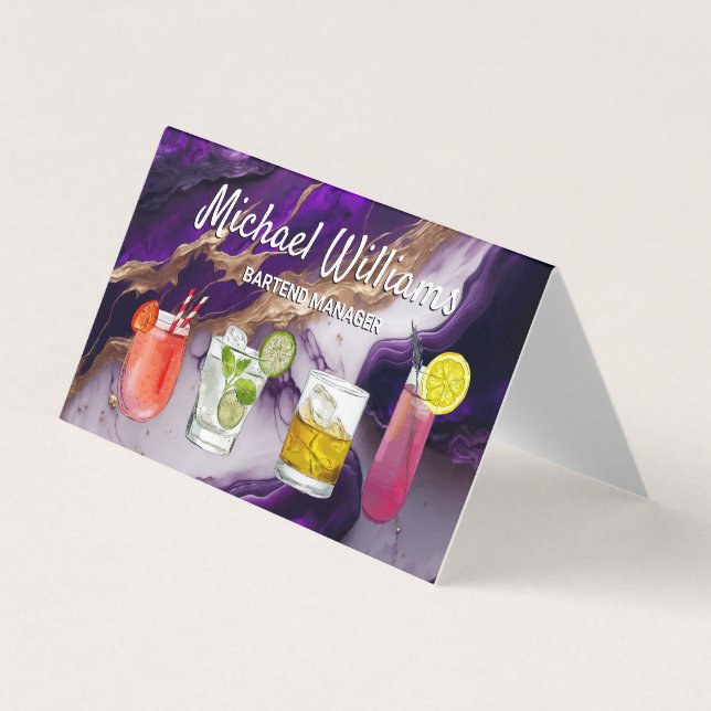 Cocktail Mix Drinks | Lila Goldmarmor Visitenkarten (Vorderseite)