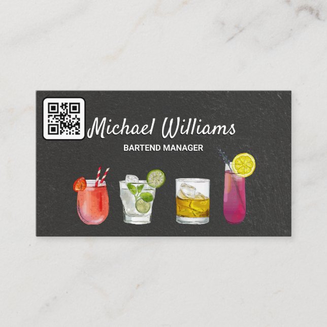 Cocktail Mix Drinks | Mixologie | QR-Code Visitenkarte (Vorderseite)