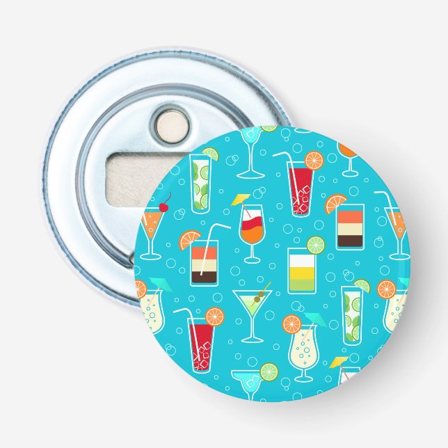 Cocktail-Muster auf aquamarinem Hintergrund Flaschenöffner (Vorderseite)