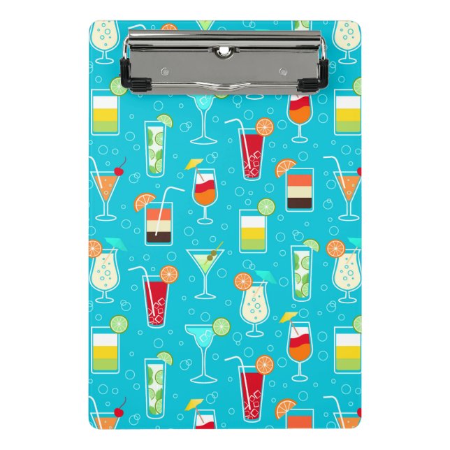 Cocktail-Muster auf aquamarinem Hintergrund Mini Klemmbrett (Vorderseite)