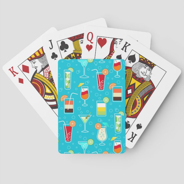 Cocktail-Muster auf aquamarinem Hintergrund Spielkarten (Rückseite)