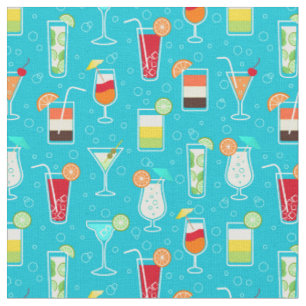 Cocktail-Muster auf aquamarinem Hintergrund Stoff