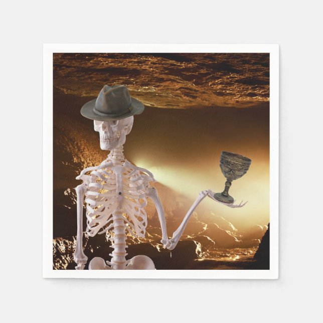 Cocktail Napkins, "Indy Bones Halloween Skelett" Serviette (Vorderseite)
