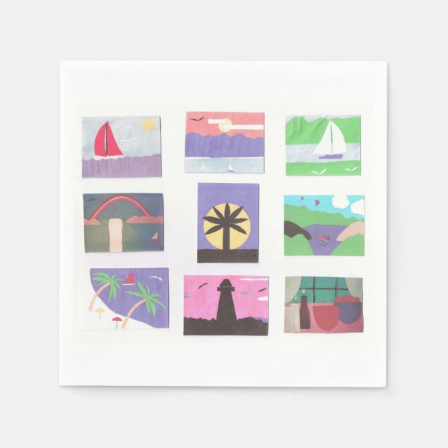 Cocktail Napkins mit farbenfrohen Outdoorszenen Serviette (Vorderseite)