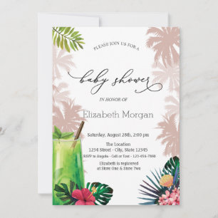Cocktail, Palm, Glitzer Bokeh Baby Dusche Einladung