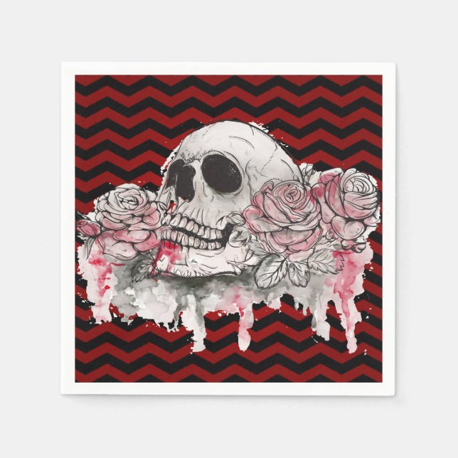 Cocktail Paper Napkin Schädel Rose Gotische Zickza Serviette (Vorderseite)