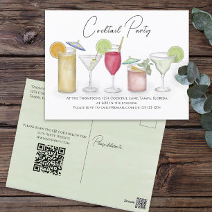 Cocktail Party Aquarell Drinks Einladung Postkarte