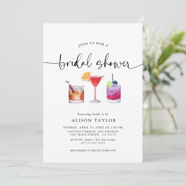 Cocktail Party Brautparty Calligraphie Einladung (Stehend Vorderseite)