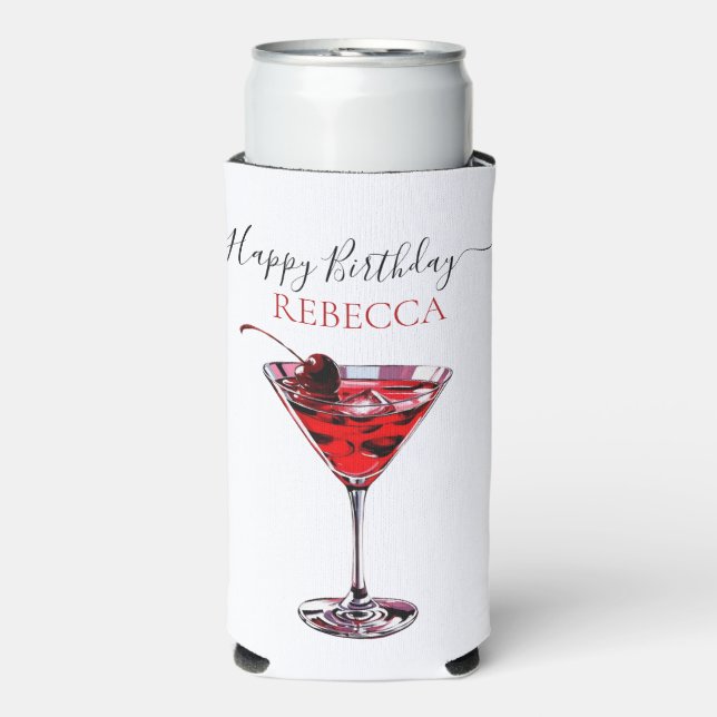 Cocktail Party Cherry Martini Happy Birthday Selters Dosenkühler (Seltzer Vorderseite)