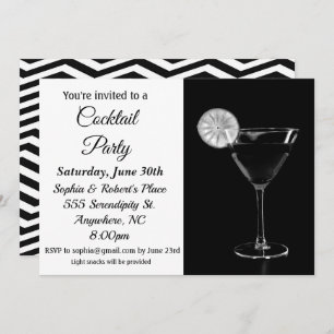 Cocktail Party Elegant Black and White Invitation