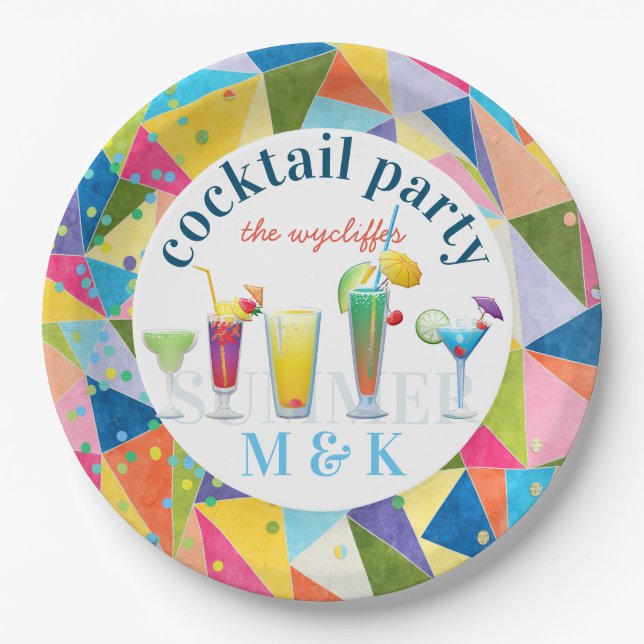 Cocktail Party Farbenfrohe Regenbogen Sommergeträn Pappteller (Vorderseite)