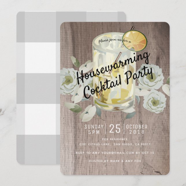 Cocktail-Party für den Hausgebrauch Holzeinladung Einladung (Vorne/Hinten)