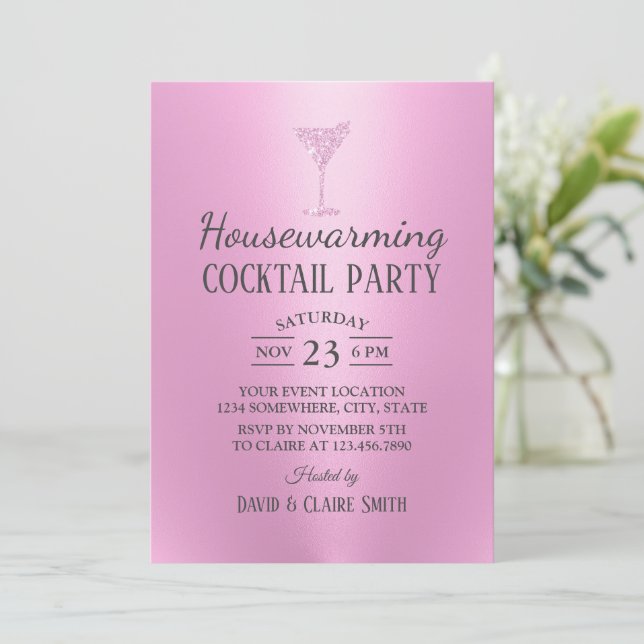 Cocktail-Party für den Hausgebrauch Modernes Rosa Einladung (Stehend Vorderseite)