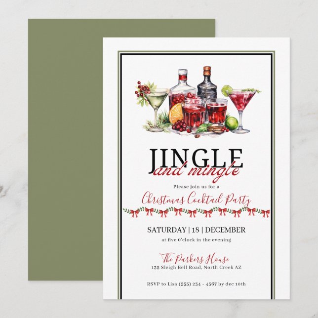 Cocktail-Party für Jingle und Mingle Einladung (Vorne/Hinten)