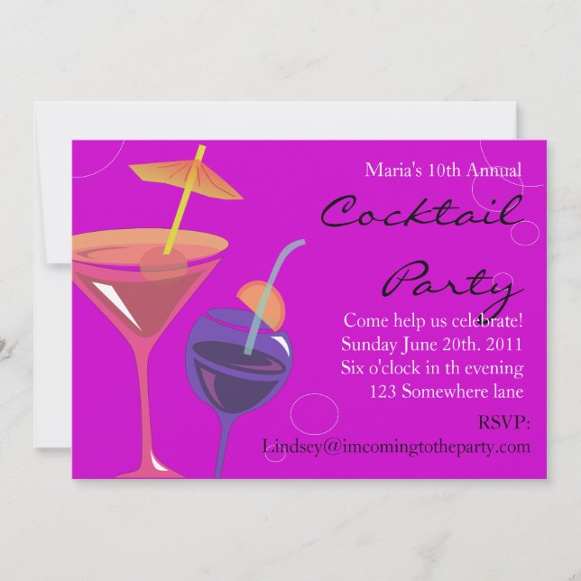 Cocktail Party Happy Birthday Einladungen Drinks (Vorderseite)