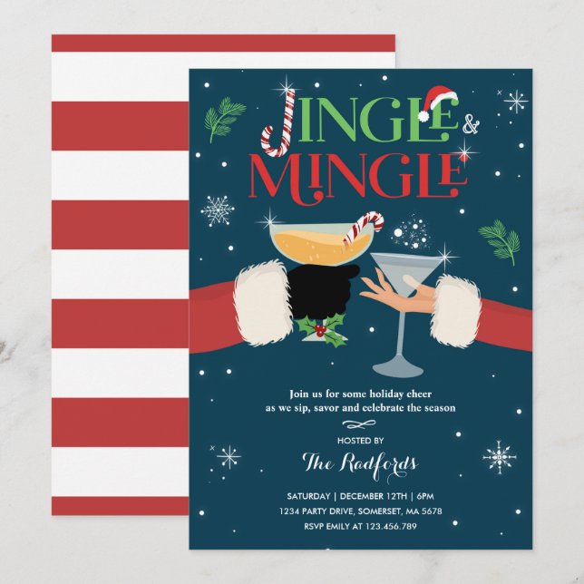 Cocktail-Party "Jingle and Mingle Invitore Holiday Einladung (Vorne/Hinten)