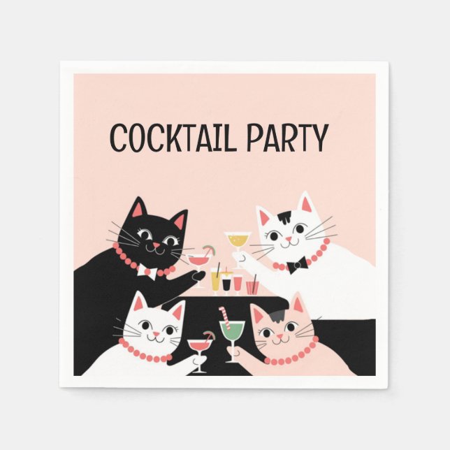 Cocktail-Party-Katzen Retro-Sophilie Serviette (Vorderseite)