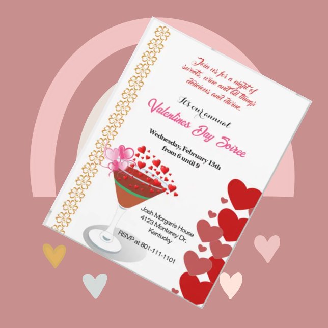 Cocktail Party Liebe Valentine Sweeping Hearts Nie Einladung (Von Creator hochgeladen)