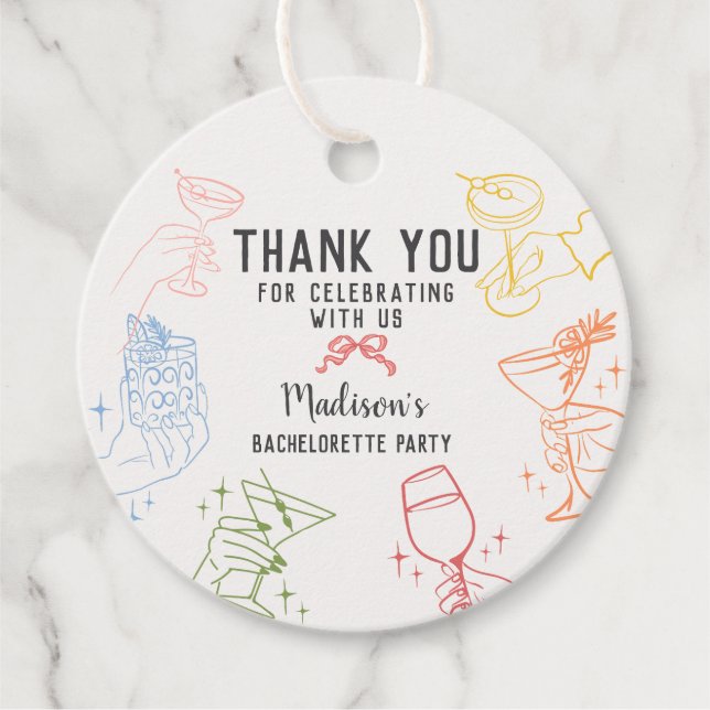 Cocktail Party Retro Junggeselinnen-Abschied Geschenkanhänger (Vorderseite)